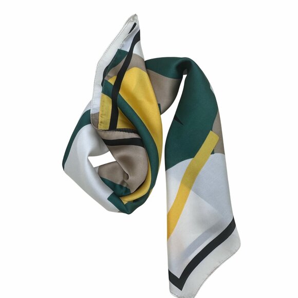 ⭐Geometric Abstract Silky Elegant Bandana Square Scarf Yellow Green Bold Modern - Picture 4 of 7